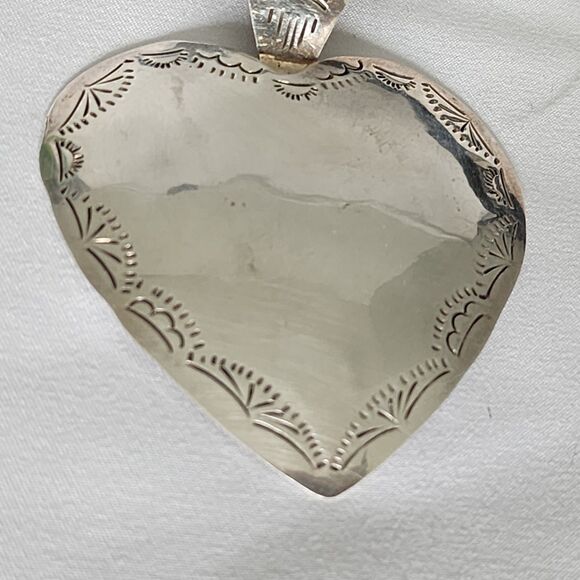 Vintage Taxco Mexico 925 Sterling Silver Heart Pendant Large 3.5" TL-83 24g - Picture 9 of 11